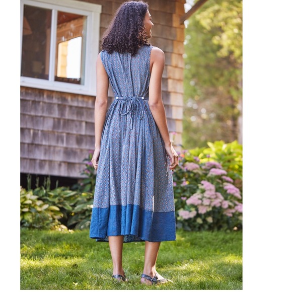 April Cornell Blue Floral Embroidered Ancient Vines Sleeveless Midi Dress Large - Picture 2 of 6